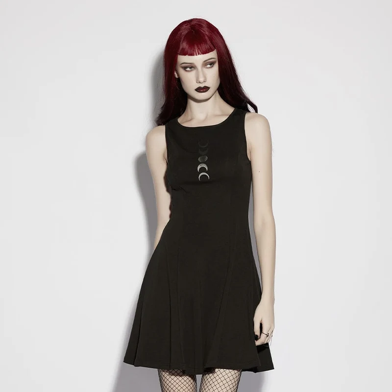 Ärmelloses Gothic-Kleid mit Mondphasenmuster für Damen, Abschlusskleid
