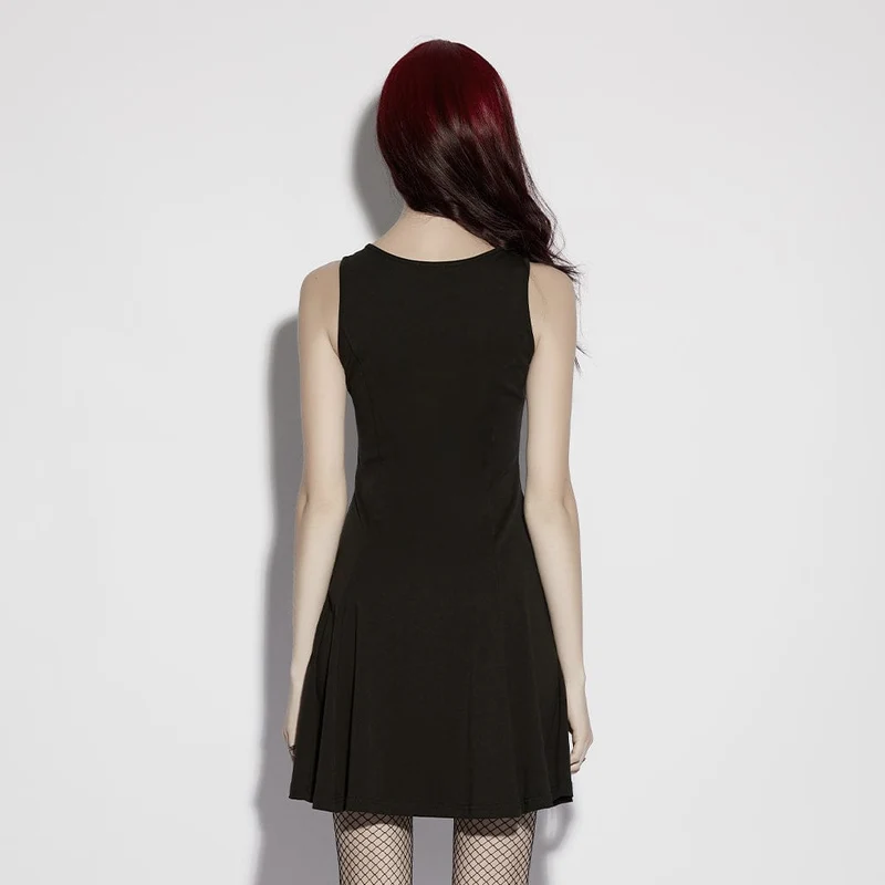 Ärmelloses Gothic-Kleid mit Mondphasenmuster für Damen, Abschlusskleid