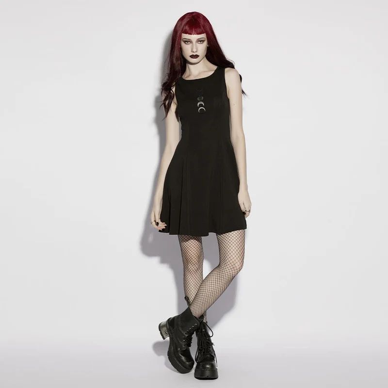 Ärmelloses Gothic-Kleid mit Mondphasenmuster für Damen, Abschlusskleid