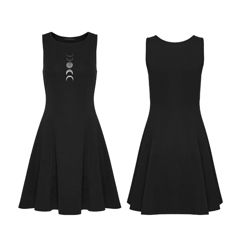 Ärmelloses Gothic-Kleid mit Mondphasenmuster für Damen, Abschlusskleid