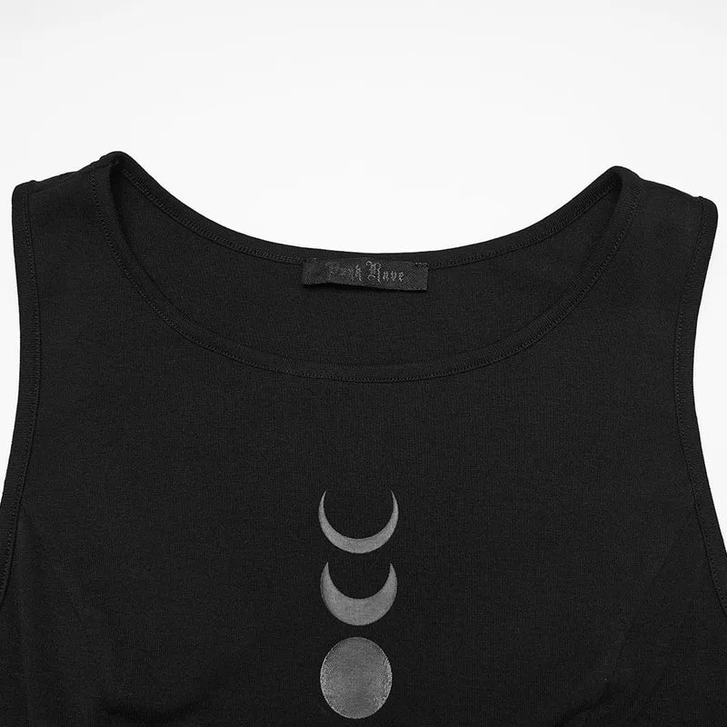 Ärmelloses Gothic-Kleid mit Mondphasenmuster für Damen, Abschlusskleid