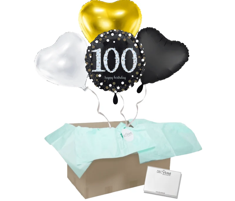 Heliumballon-Geschenk "100 Happy Birthday" Sparkling