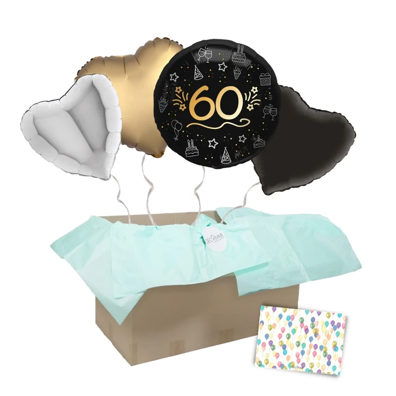 Heliumballon-Geschenk "60" Happy Birthday Sparkling