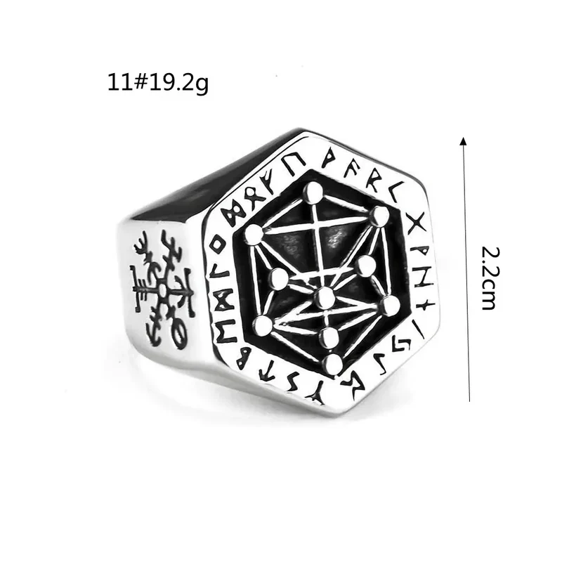 Punk-Ring für Herren mit nordischen Runen und geometrischem Sechseckmuster