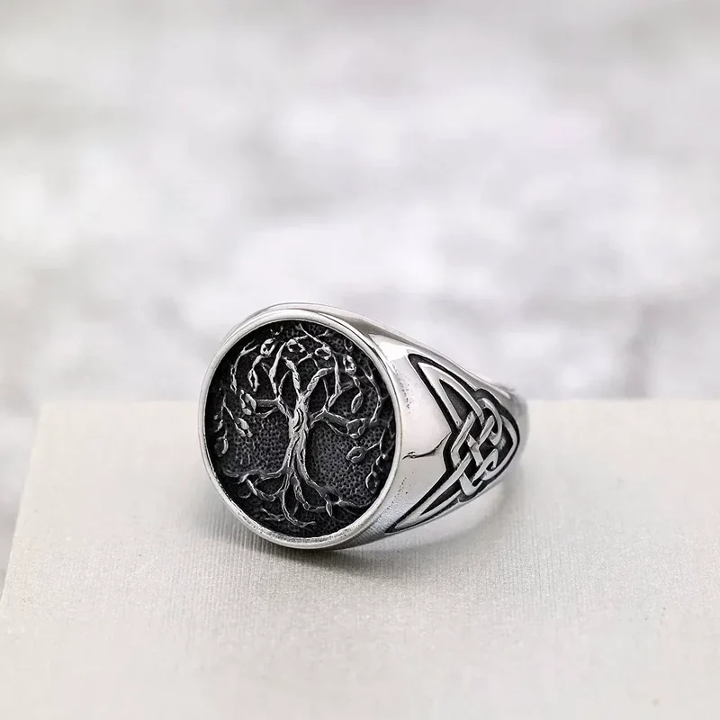 Punk-Ring für Herren im nordischen Stil mit Yggdrasil-Motiv