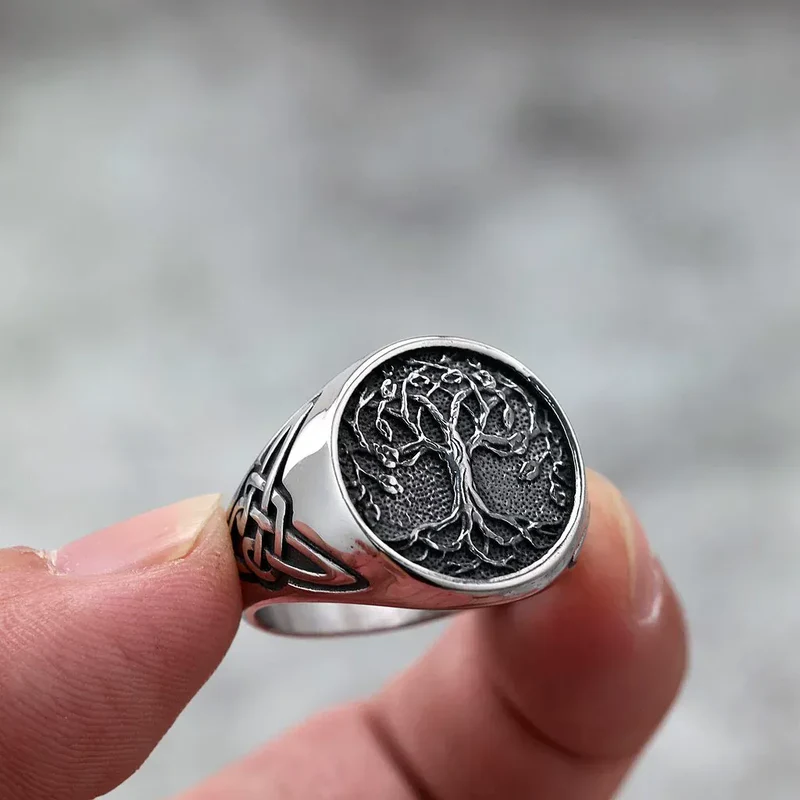 Punk-Ring für Herren im nordischen Stil mit Yggdrasil-Motiv