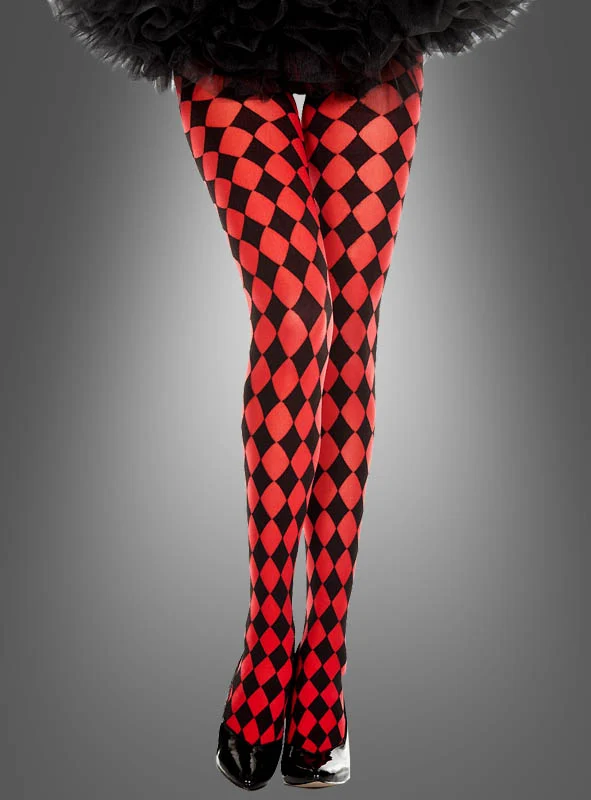 Harlekin Strumpfhose rot-schwarz