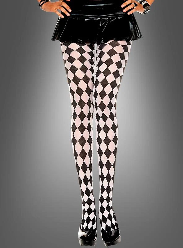 Clown Harlekin Strumpfhose schwarz-weiß