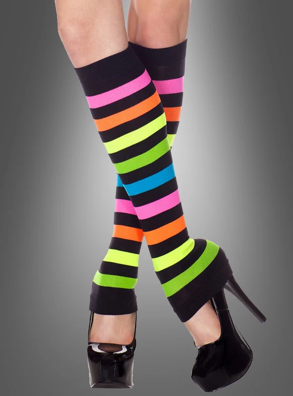 Neon Beinstulpen schwarz-bunt gestreift