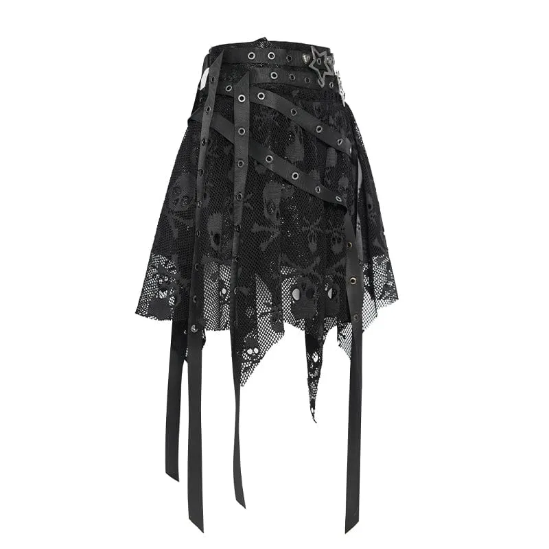 Punk-Rock für Damen mit unregelmäßigen Totenkopf-Ösen-Trägern, schwarz