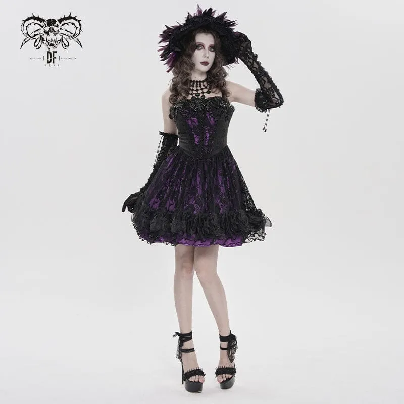 Gothic-Unterkleid für Damen mit Blumenmuster und Perlenbesatz