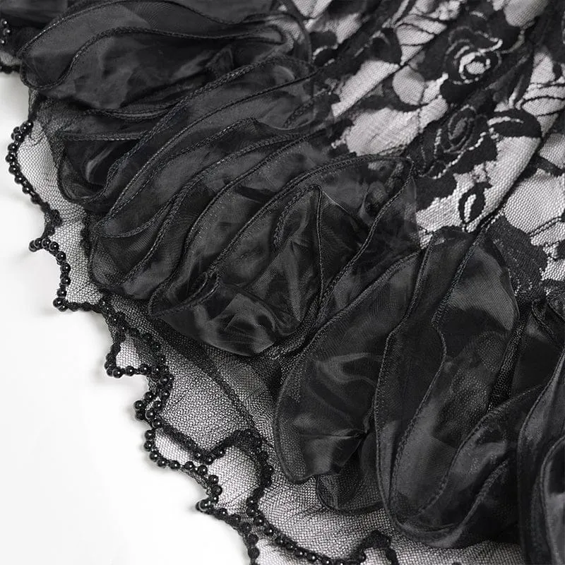 Gothic-Unterkleid für Damen mit Blumenmuster und Perlenbesatz