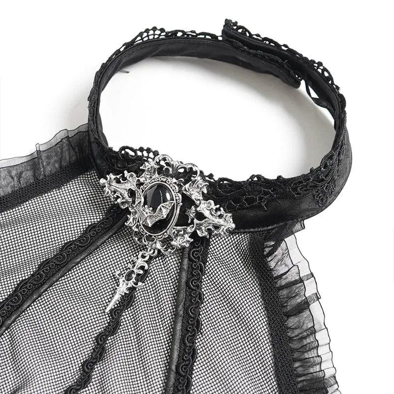 Schwarzes Gothic-Kleid für Damen mit Fledermaus- und Spinnenmuster, Schnürung und Neckholder
