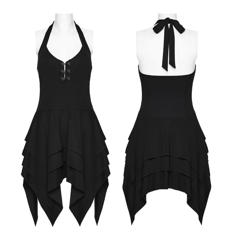 Punkiges, asymmetrisches Lagenkleid mit Neckholder für Damen, Abschlusskleid