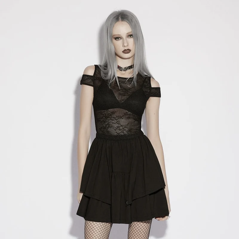 Gothic-Kleid für Damen, transparent, mit Cut-outs, kurzes Abschlusskleid