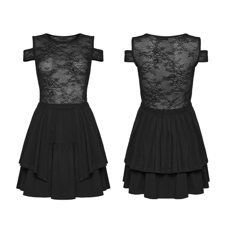 Gothic-Kleid für Damen, transparent, mit Cut-outs, kurzes Abschlusskleid