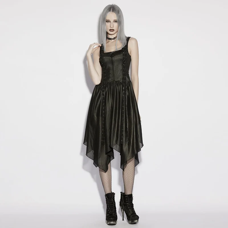 Punk-Kleid mit Ösen, Trägern und Reißverschluss für Damen, Abschlusskleid