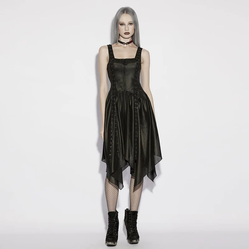 Punk-Kleid mit Ösen, Trägern und Reißverschluss für Damen, Abschlusskleid