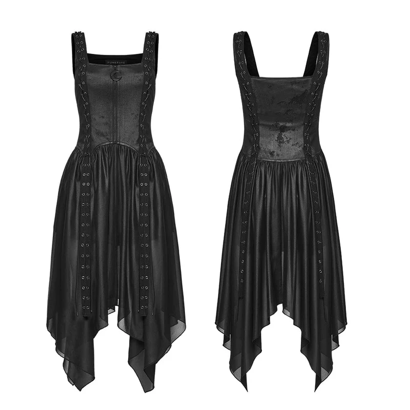 Punk-Kleid mit Ösen, Trägern und Reißverschluss für Damen, Abschlusskleid