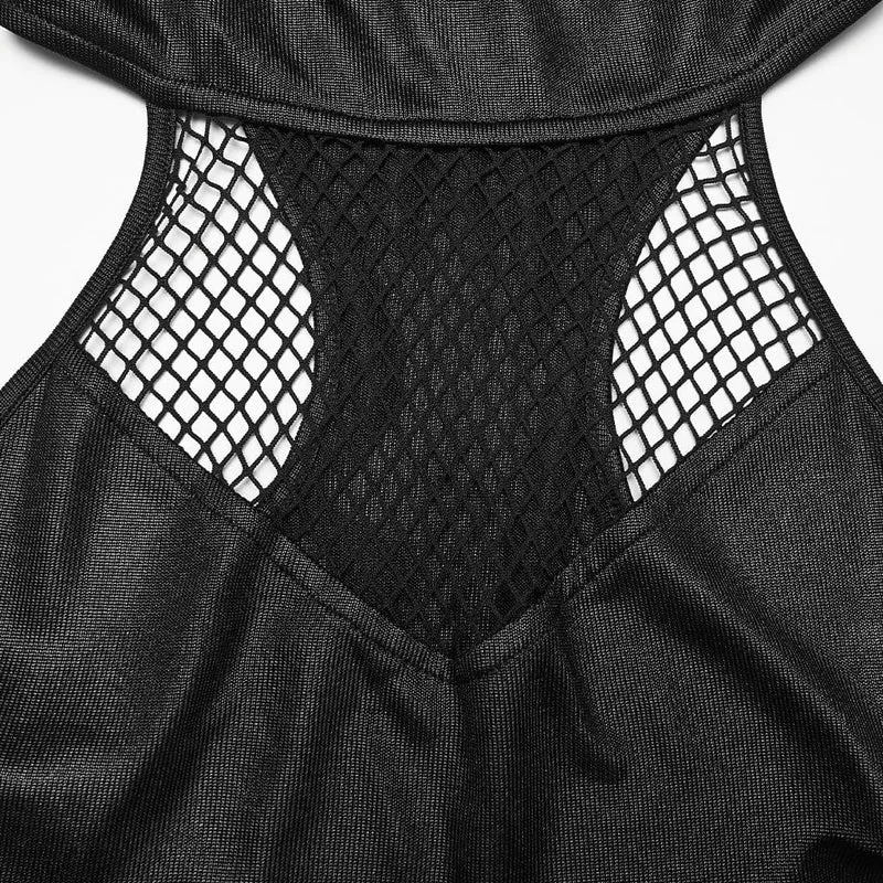 Punk-Kleid für Damen mit unregelmäßigem Schnitt, Kapuze und ärmellos