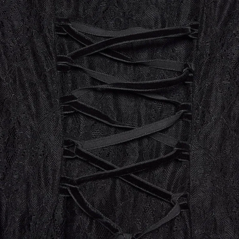 Gothic-Kleid für Damen mit Blumenmuster, Netzstoff und gekreuztem Neckholder