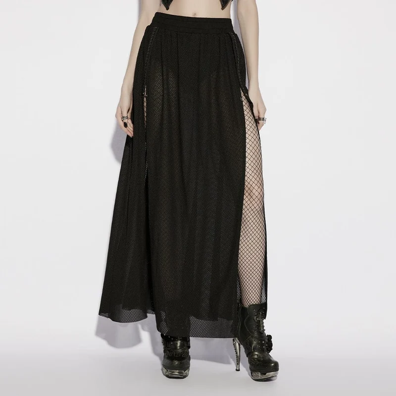 Gothic-Rock für Damen, transparent, mit Seitenschlitz, lang