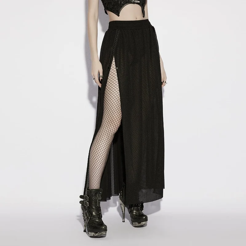 Gothic-Rock für Damen, transparent, mit Seitenschlitz, lang
