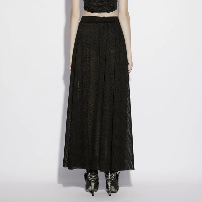 Gothic-Rock für Damen, transparent, mit Seitenschlitz, lang