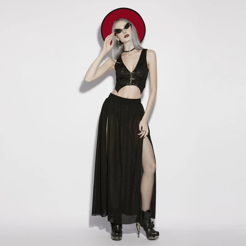 Gothic-Rock für Damen, transparent, mit Seitenschlitz, lang