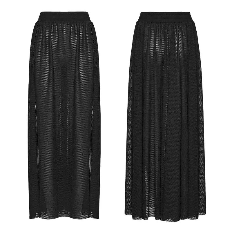 Gothic-Rock für Damen, transparent, mit Seitenschlitz, lang