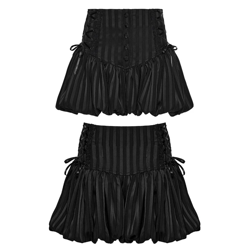 Schwarze Gothic-Shorts für Damen mit Schnürung und Streifenmuster in Kürbisform
