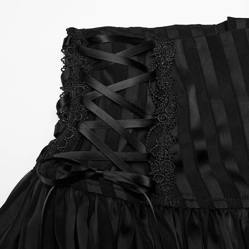 Schwarze Gothic-Shorts für Damen mit Schnürung und Streifenmuster in Kürbisform