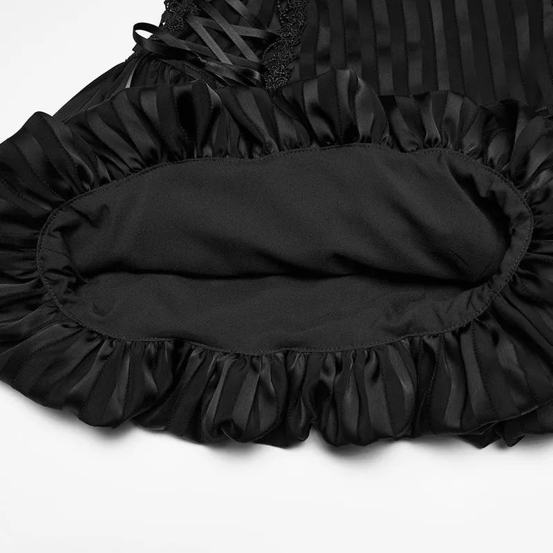 Schwarze Gothic-Shorts für Damen mit Schnürung und Streifenmuster in Kürbisform