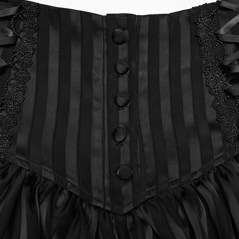 Schwarze Gothic-Shorts für Damen mit Schnürung und Streifenmuster in Kürbisform