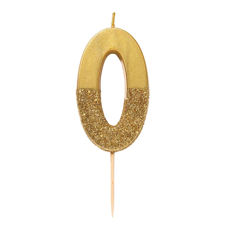 Premium-Geburtstagskerze Gold Glitzer "0"