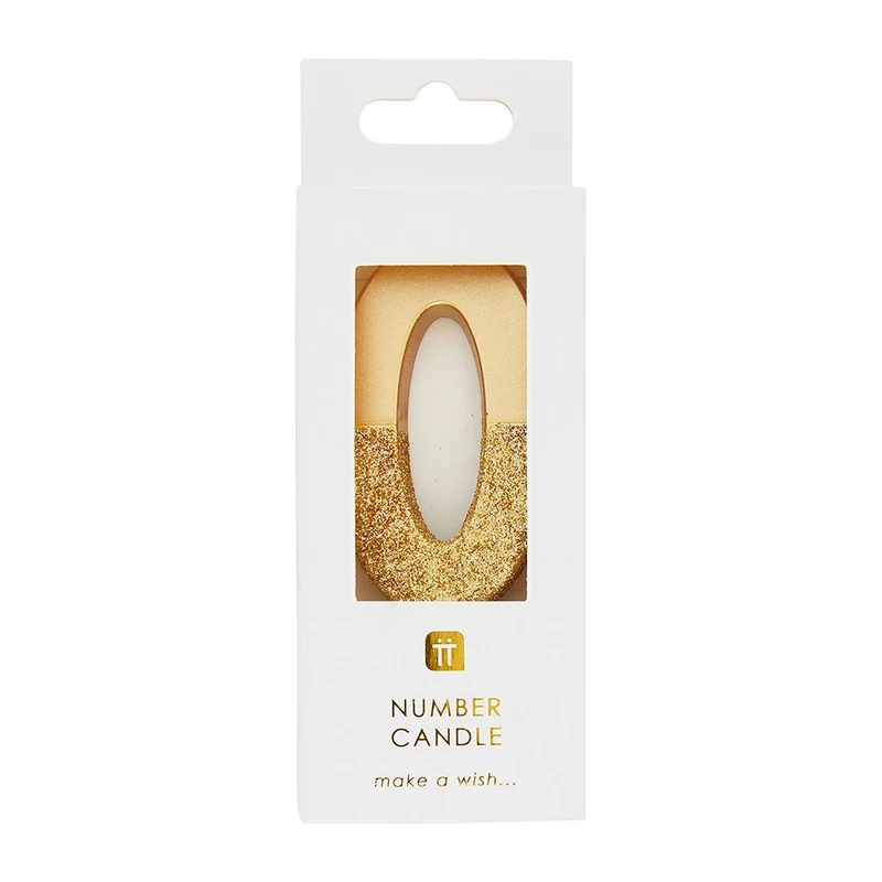 Premium-Geburtstagskerze Gold Glitzer "0"