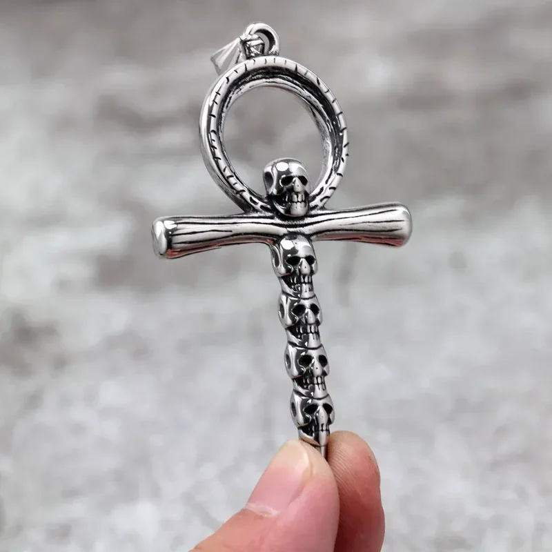 Punk-Halskette für Herren mit Ankh-Symbol und Totenkopf