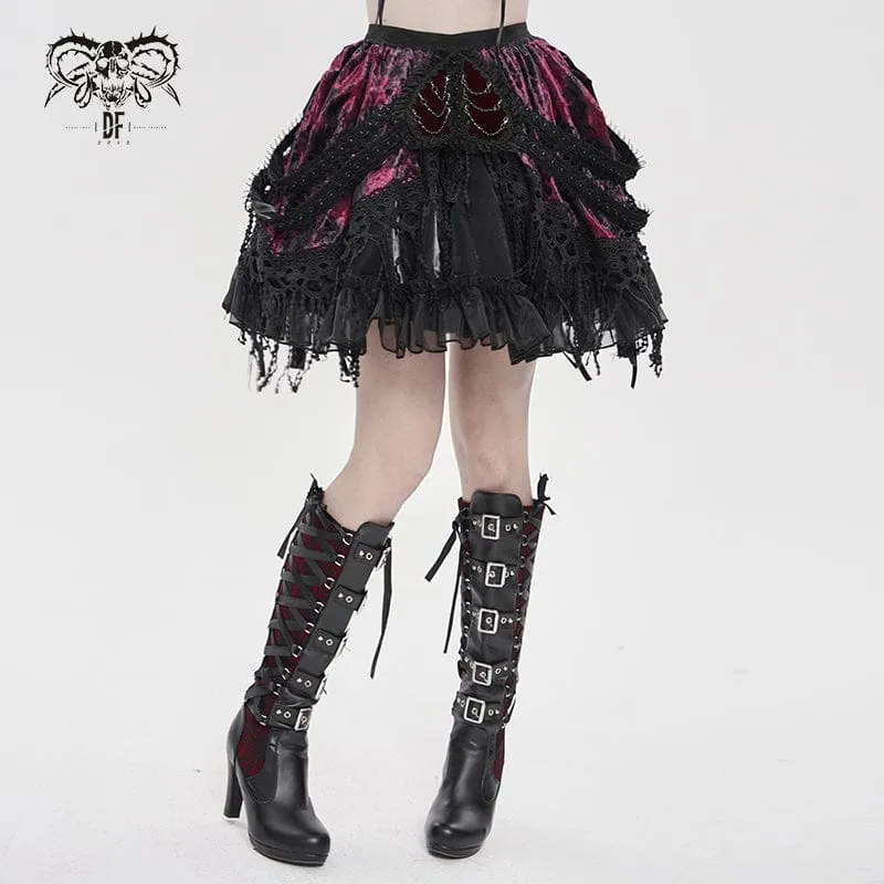 Gothic-Minirock für Damen mit Kettenquasten, mehrlagig, schwarz-rot