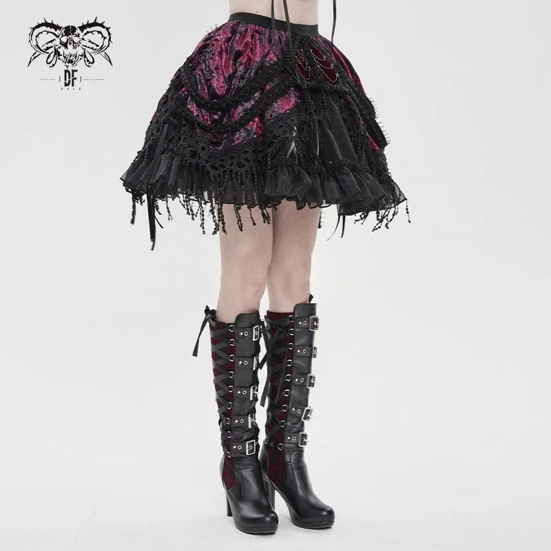 Gothic-Minirock für Damen mit Kettenquasten, mehrlagig, schwarz-rot