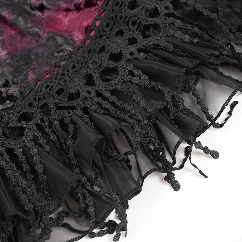 Gothic-Minirock für Damen mit Kettenquasten, mehrlagig, schwarz-rot