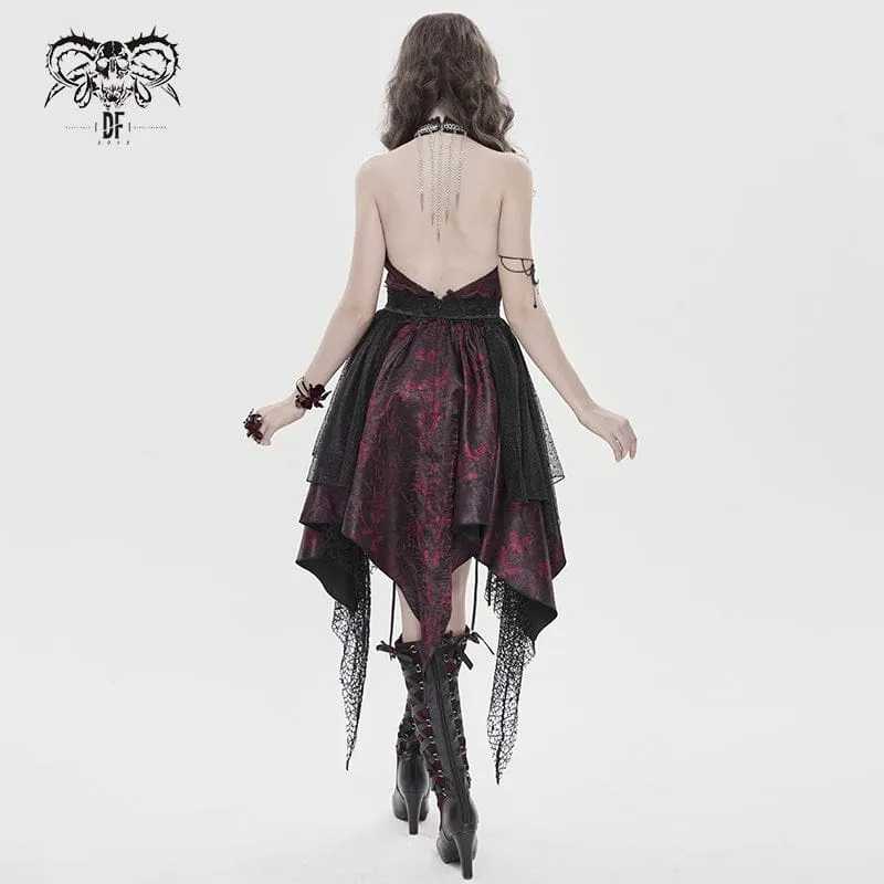 Gothic-Kleid für Damen mit unregelmäßigem, tiefem Ausschnitt, Quasten und Neckholder