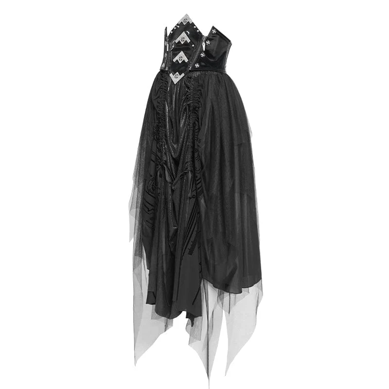 Gothic-Rock für Damen mit unregelmäßigem Netzmuster, bedruckt und mit Schnürung