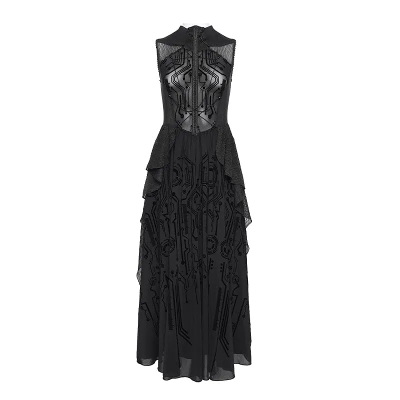 Ärmelloses Maxikleid mit Cyberpunk-Schaltkreismuster für Damen, Hochzeitskleid