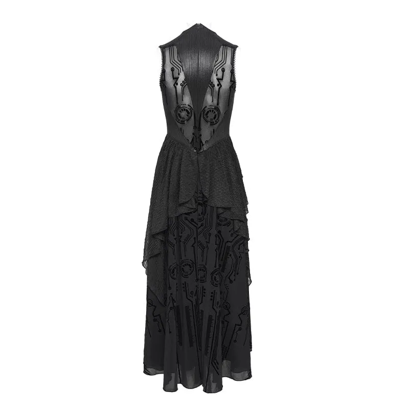 Ärmelloses Maxikleid mit Cyberpunk-Schaltkreismuster für Damen, Hochzeitskleid