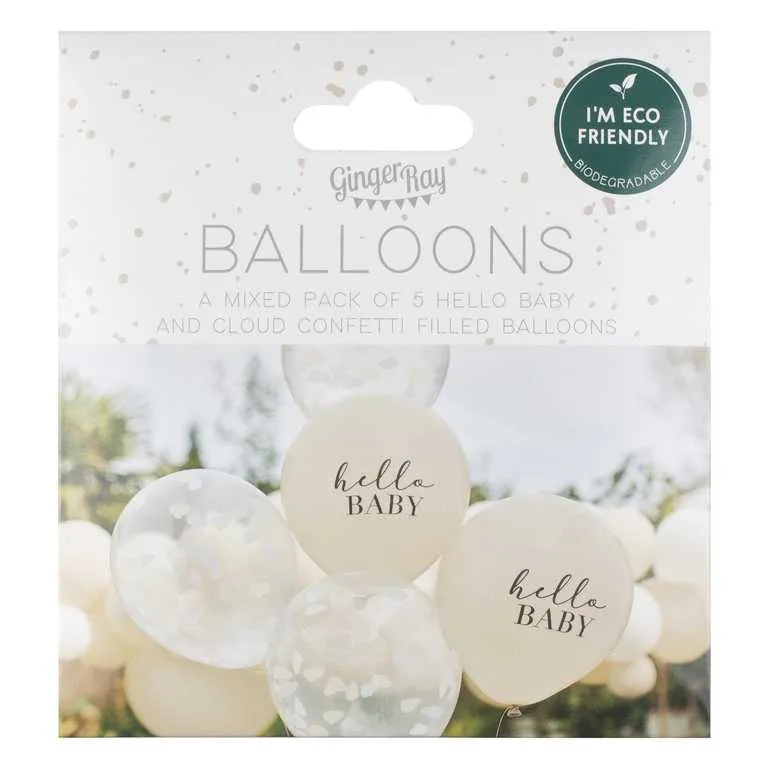 Luftballon-Set Konfetti Clouds "Hello Baby" 5 Stk.