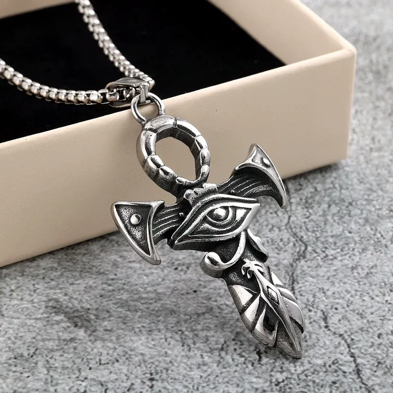 Punk-Halskette mit Horusauge und Ankh-Motiv für Herren