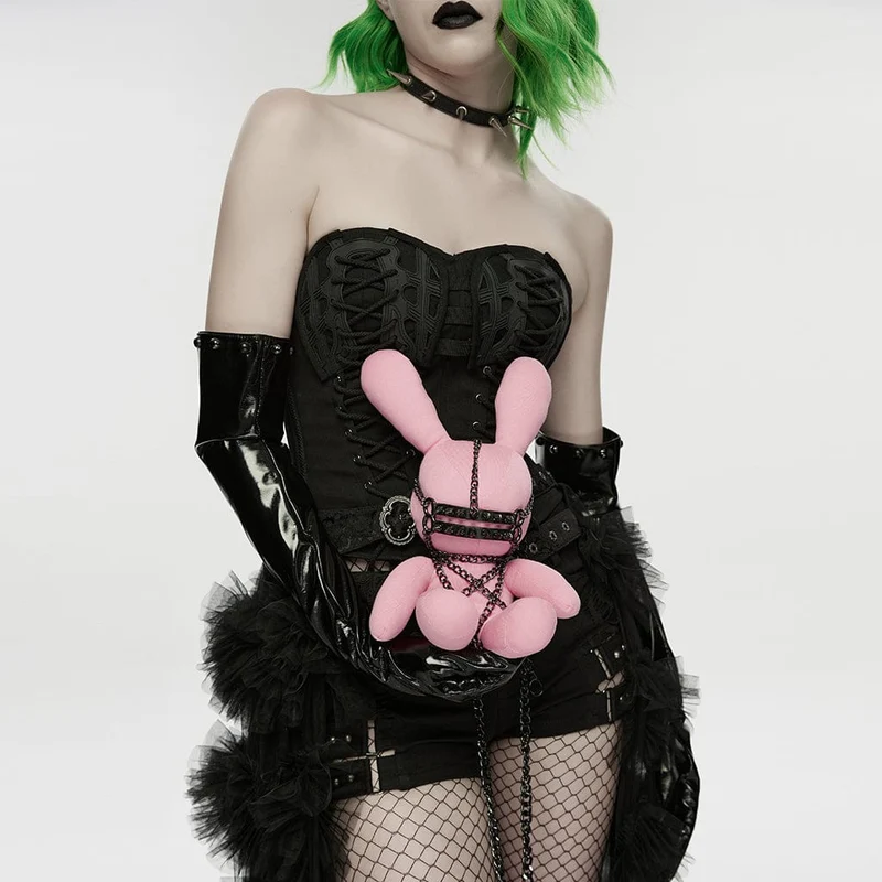 Punk-Puppe mit Nieten, Kettenmotiv, Pink für Damen
