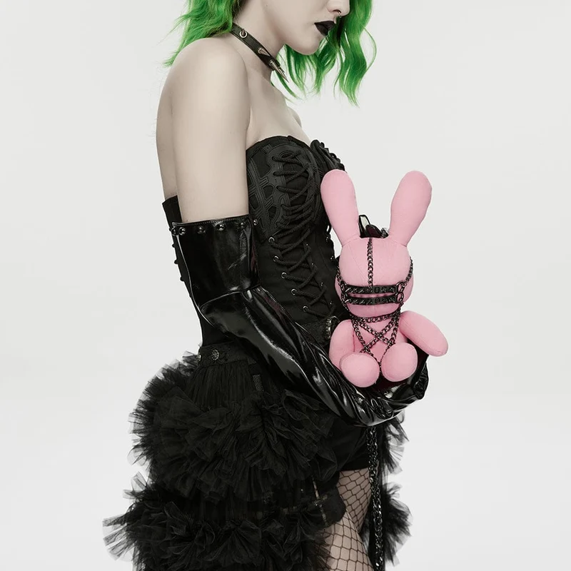 Punk-Puppe mit Nieten, Kettenmotiv, Pink für Damen