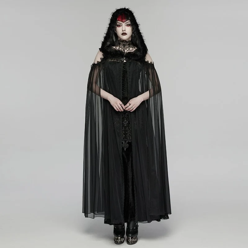 Gothic-bestickter Kapuzenmantel für Damen