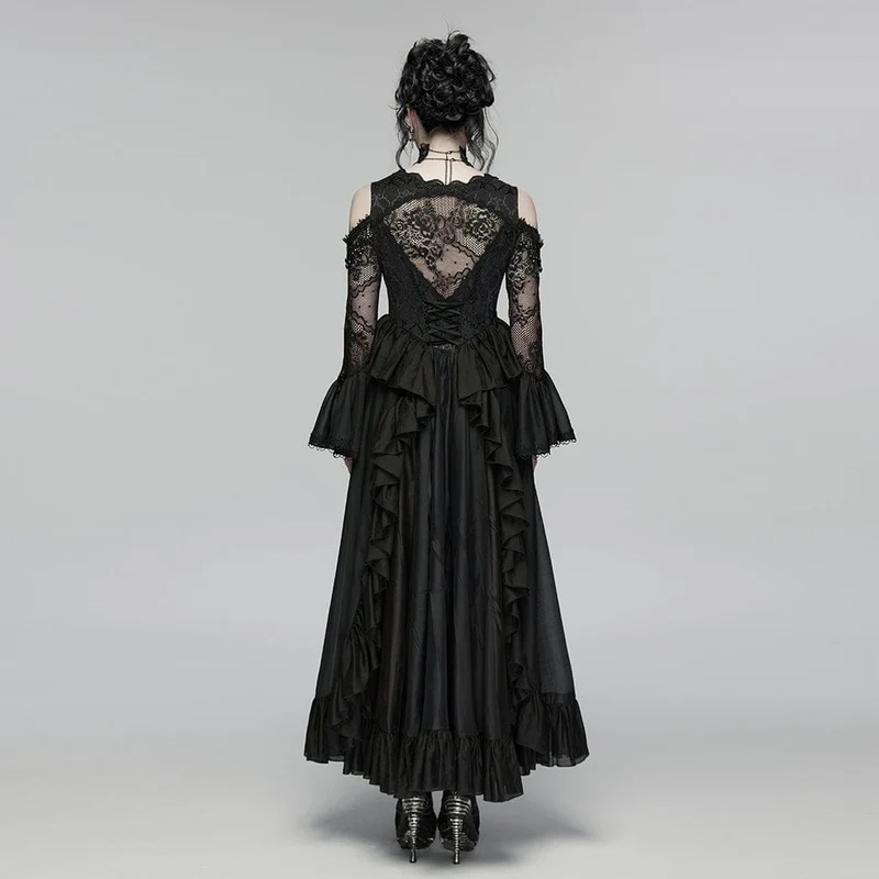 Gothic-Maxikleid für Damen mit Rüschen, Applikationen und Perlenbesatz, Hochzeitskleid